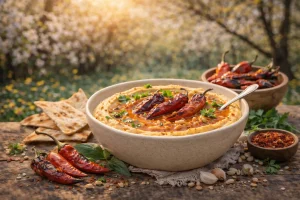 Humus s Pečenim Ljutim Papričicama – Dimljena Pikantna Varijanta Bogatog Okusa