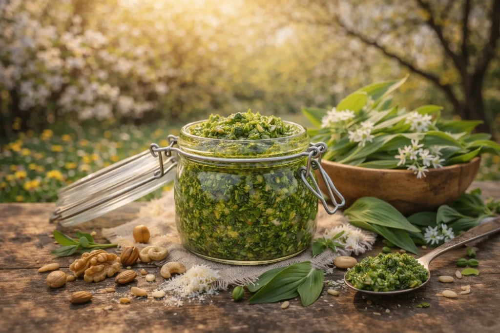 Zeleni Pesto od Medvjeđeg Luka i Orašastih Plodova – Proljetna Divlja Aroma Punog Okusa