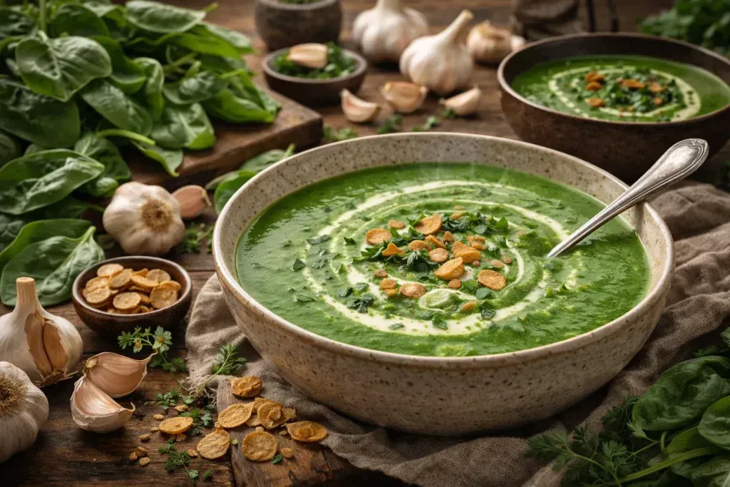 Juha od Mladog Špinata i Češnjaka – Zelena Sezonska Juha Punog Mirisa