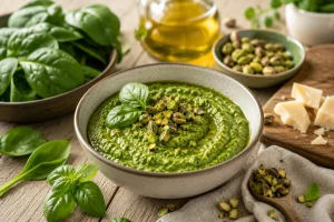 Zeleni Pesto od Špinata i Pistacija – Nježna Kremasta Tekstura s Orašastom Aromom
