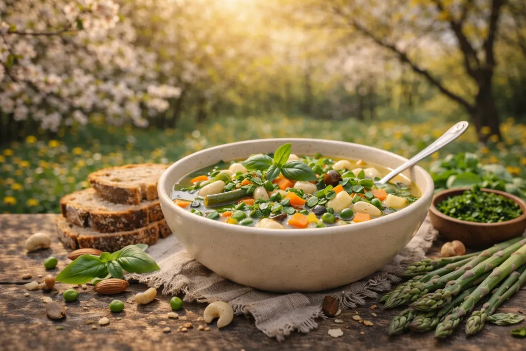 Proljetna Minestrone Juha s Mladim Povrćem i Aromatičnim Biljem
