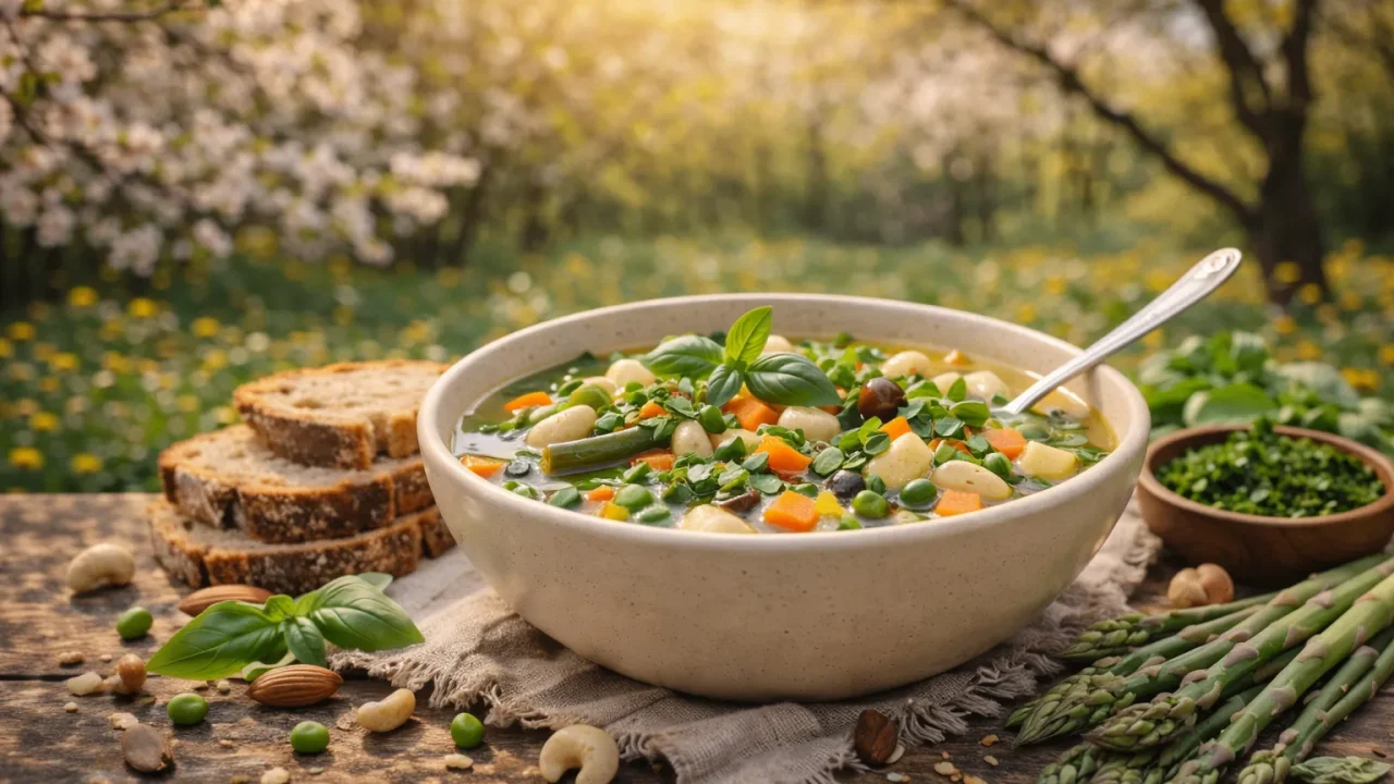 Proljetna Minestrone Juha s Mladim Povrćem i Aromatičnim Biljem
