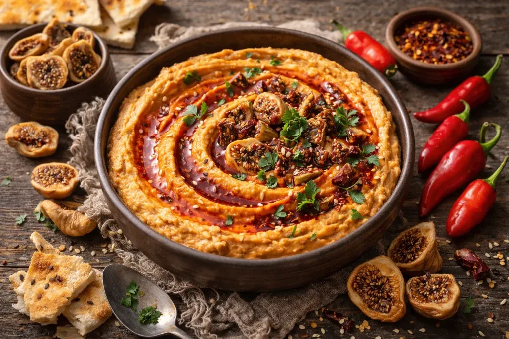Humus s Sušenim Smokvama i Čilijem – Slatko-Pikantna Verzija Složenog Okusa