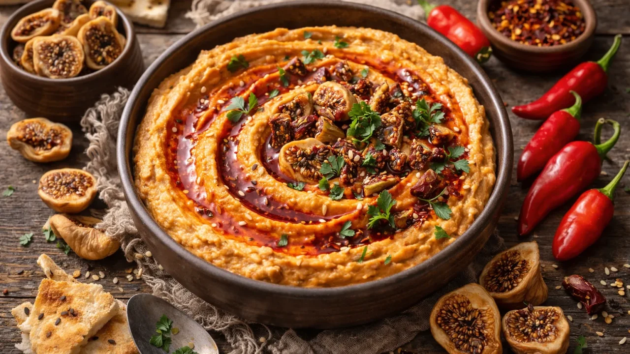 Humus s Sušenim Smokvama i Čilijem – Slatko-Pikantna Verzija Složenog Okusa