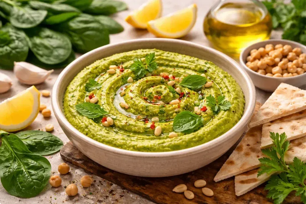 Humus s Mladim Špinatom – Zelena Lagana Varijanta Nježne Teksture