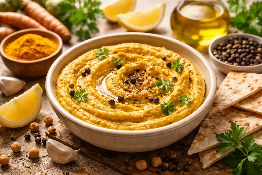 Humus s Kurkumom i Crnim Paprom – Zlatna Verzija s Blago Začinskom Notom