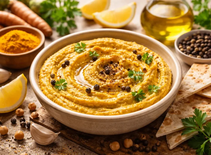 Humus s Kurkumom i Crnim Paprom – Zlatna Verzija s Blago Začinskom Notom