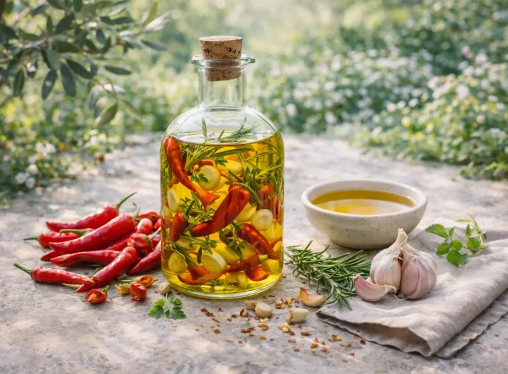 Maslinovo Ulje s Ljutim Papričicama i Češnjakom – Snažna Pikantna Aroma za Pizzu, Tjesteninu i Pečeno Povrće