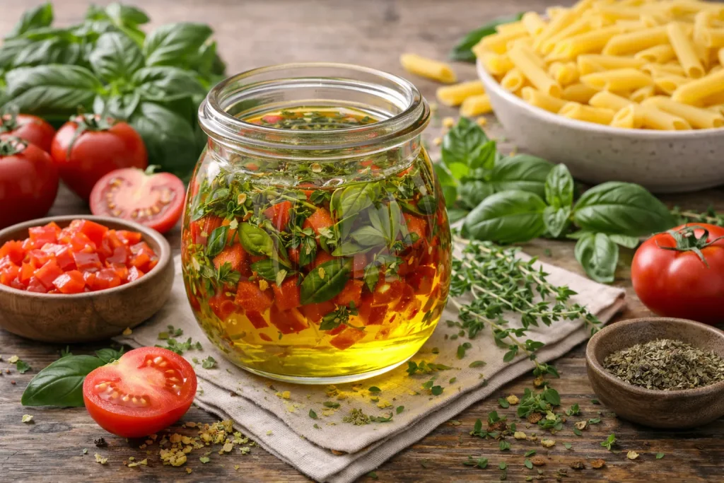 Maslinovo Ulje s Bosiljkom i Rajčicom – Miris Ljeta za Tjesteninu, Bruschette i Domaće Umake