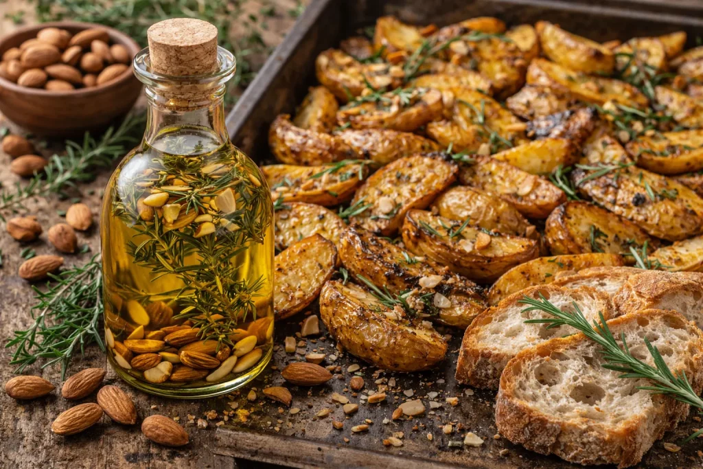 Maslinovo Ulje s Tostiranim Bademima i Ružmarinom – Elegantna Aroma za Pečeni Krumpir i Domaći Kruh