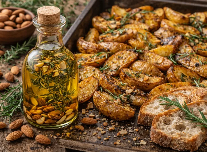 Maslinovo Ulje s Tostiranim Bademima i Ružmarinom – Elegantna Aroma za Pečeni Krumpir i Domaći Kruh