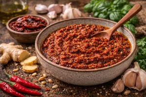 Crveni Pesto od Sušene Rajčice i Češnjaka – Intenzivan Umak Punog Okusa