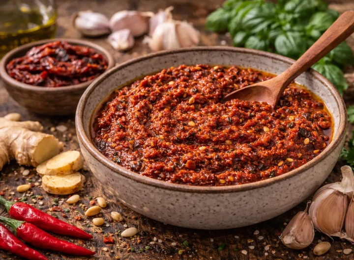 Crveni Pesto od Sušene Rajčice i Češnjaka – Intenzivan Umak Punog Okusa