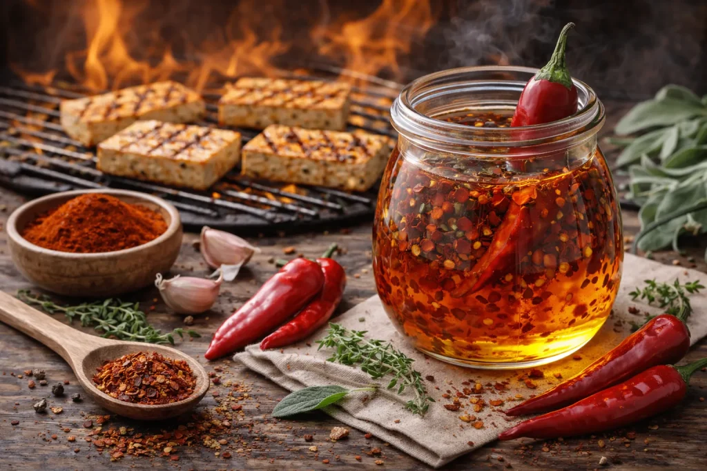 Maslinovo Ulje s Feferonima i Dimljenom Paprikom – Vatrena Dimljena Nota za Marinade, Grill i Rustikalna Jela