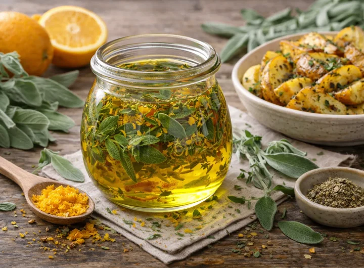 Maslinovo Ulje s Kaduljom i Narančinom Koricom – Topla Aromatična Kombinacija za Krumpir i Jesenska Jela