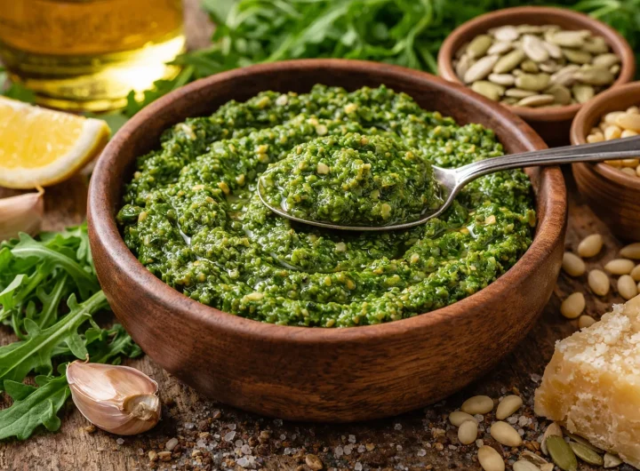 Zeleni Pesto od Rukole i Sjemenki – Pikantna Aromatična Varijanta