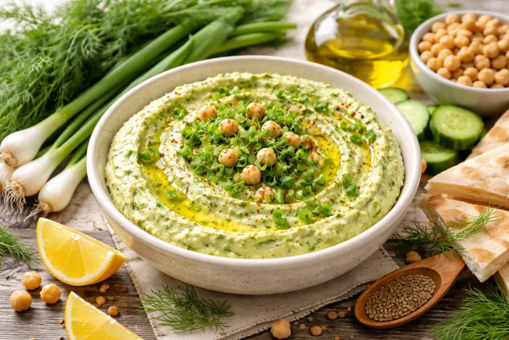 Humus s Koprom i Mladim Lukom – Lagana Proljetna Varijanta Svježeg Mirisa