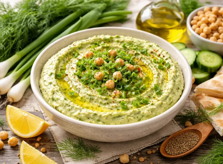 Humus s Koprom i Mladim Lukom – Lagana Proljetna Varijanta Svježeg Mirisa