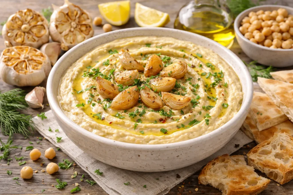 Humus s Pečenim Češnjakom – Blaga Kremasta Verzija Slatkaste Arome