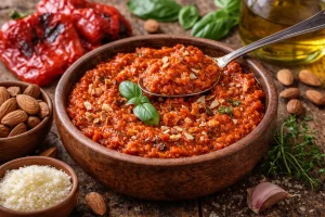 Crveni Pesto od Pečene Paprike i Badema – Blago Dimljena Gurmanska Kombinacija