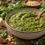 Zeleni Pesto od Bosiljka i Orašastih Plodova – Svježa Mediteranska Klasika