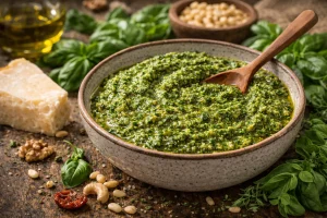 Zeleni Pesto od Bosiljka i Orašastih Plodova – Svježa Mediteranska Klasika