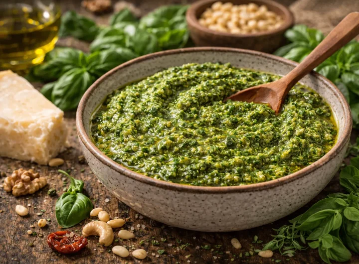 Zeleni Pesto od Bosiljka i Orašastih Plodova – Svježa Mediteranska Klasika