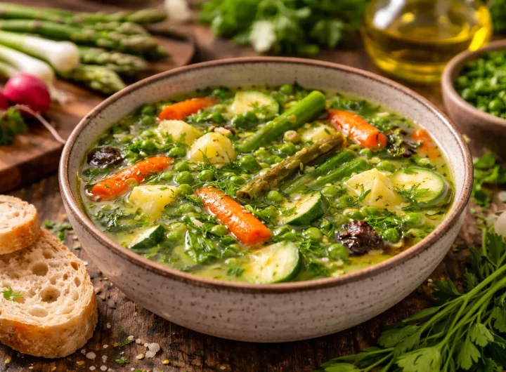 Lagana Proljetna Juha od Mladog Povrća i Svježeg Začinskog Bilja