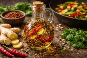 Maslinovo Ulje s Đumbirom i Čilijem – Egzotična Toplina za Wok Povrće i Azijska Jela
