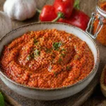 Crveni Pesto od Ljute Paprike i Češnjaka – Pikantna Kremasta Pasta Začinskog Karaktera