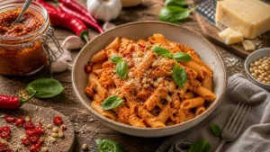 Crveni Pesto od Ljute Paprike i Češnjaka – Pikantna Kremasta Pasta Začinskog Karaktera