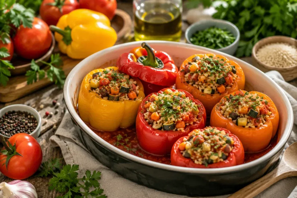 Punjene Paprike na Veganski Način s Rižom i Povrćem