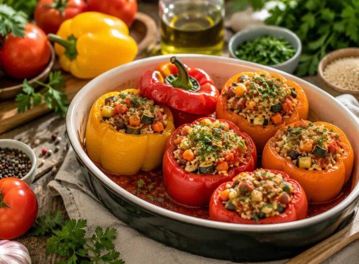Punjene Paprike na Veganski Način s Rižom i Povrćem
