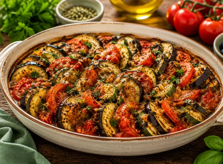 Mediteranski Složenac od Patlidžana, Tikvica i Rajčica